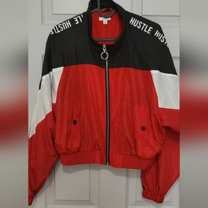 Red, white and black windbreaker jacket